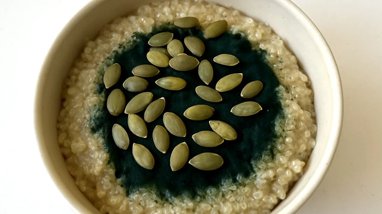 Porridge de quinoa aux graines de courge et spiruline"