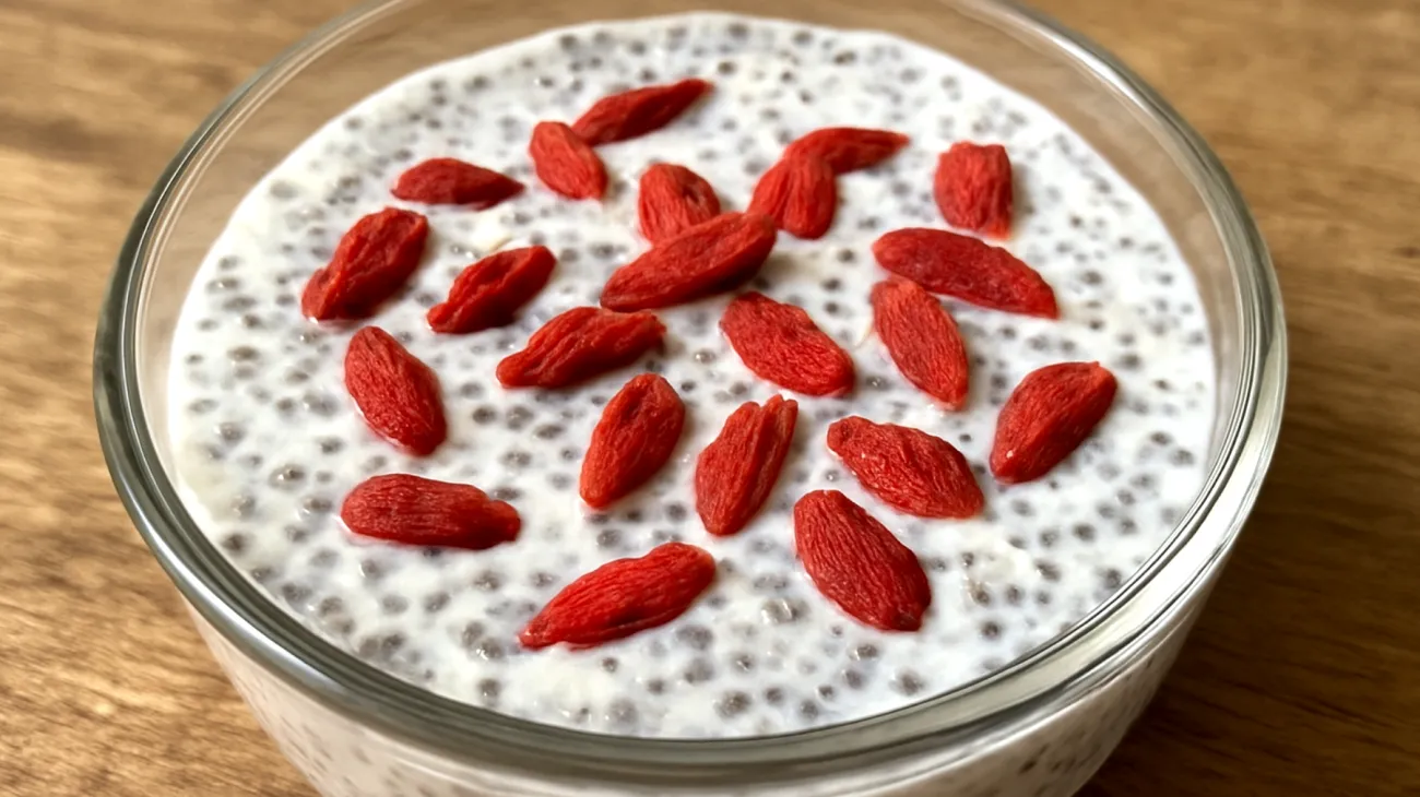 Pudding de graines de chia aux baies de goji et lait d'amande"