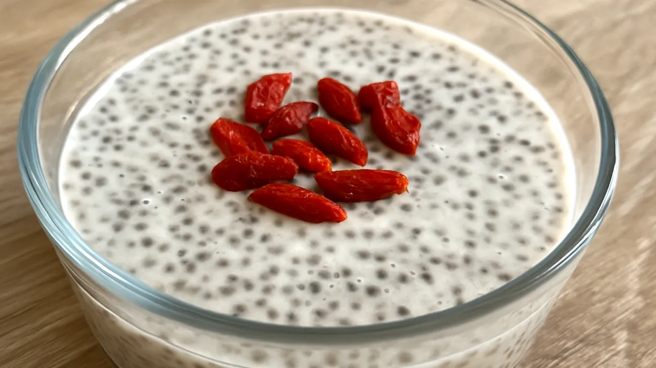 Pudding de graines de chia aux baies de goji et lait d'amande"