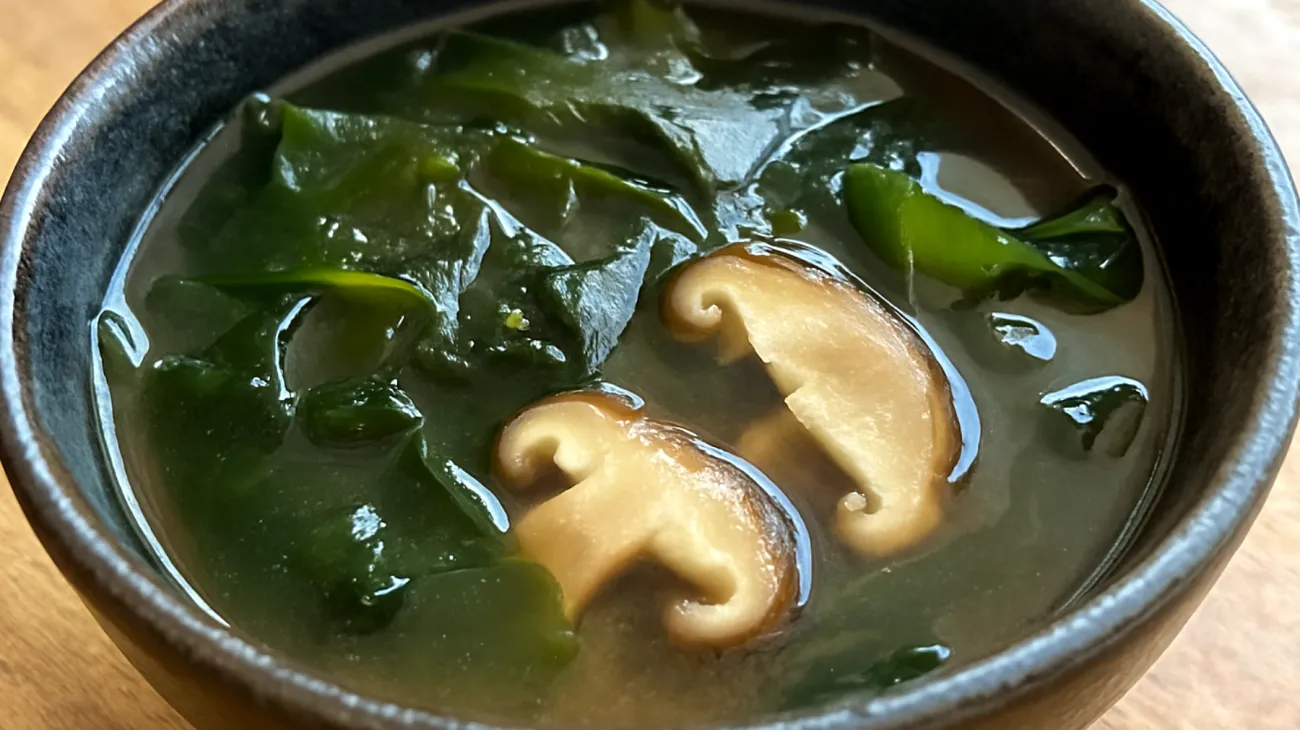 Soupe de miso aux algues wakame et champignons shiitake"