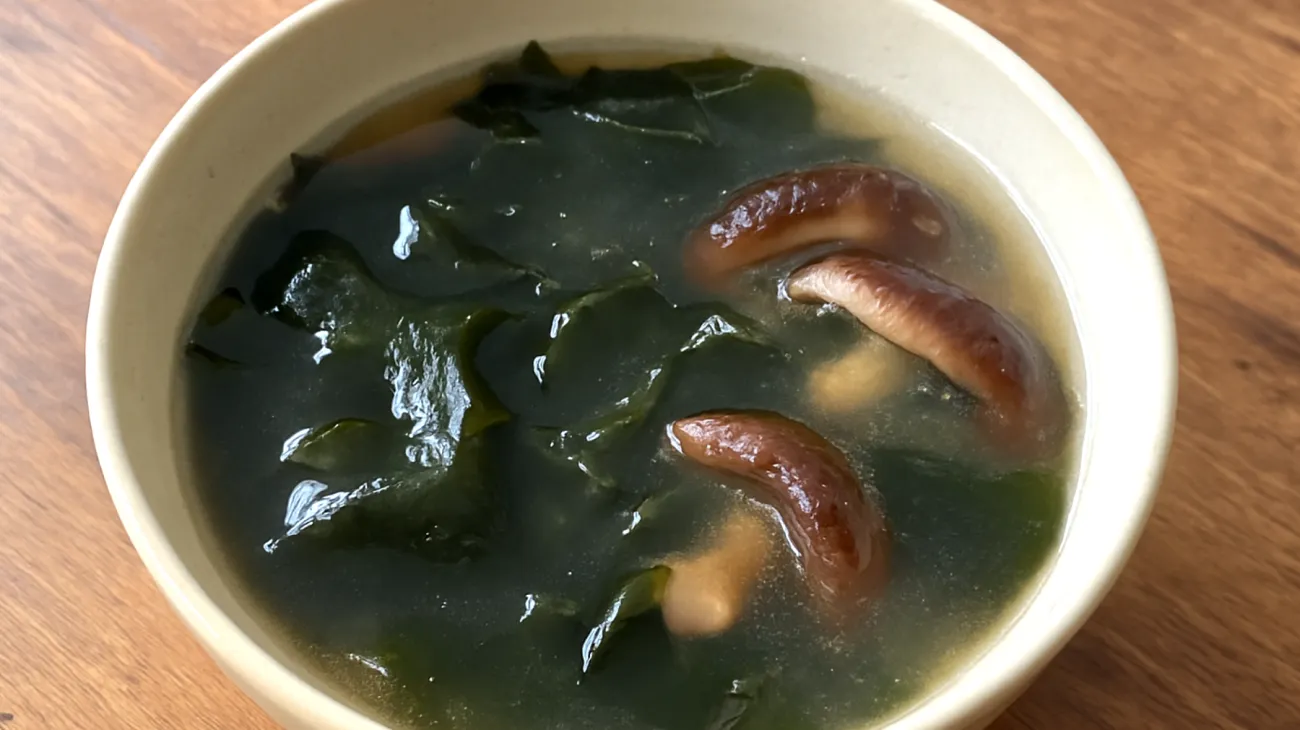 Soupe de miso aux algues wakame et champignons shiitake"