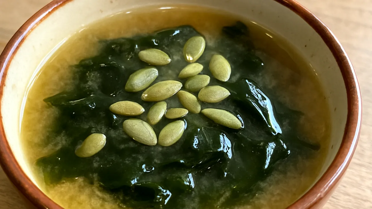 Soupe de miso aux algues wakame et graines de courge"