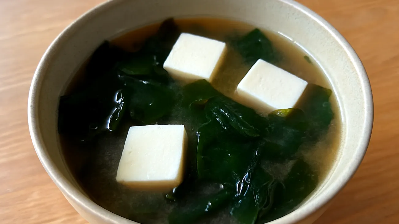 Soupe de miso aux algues wakame et tofu soyeux"