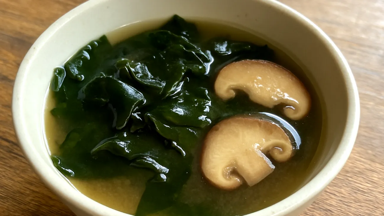 Soupe de miso aux algues wakame et champignons shiitake"